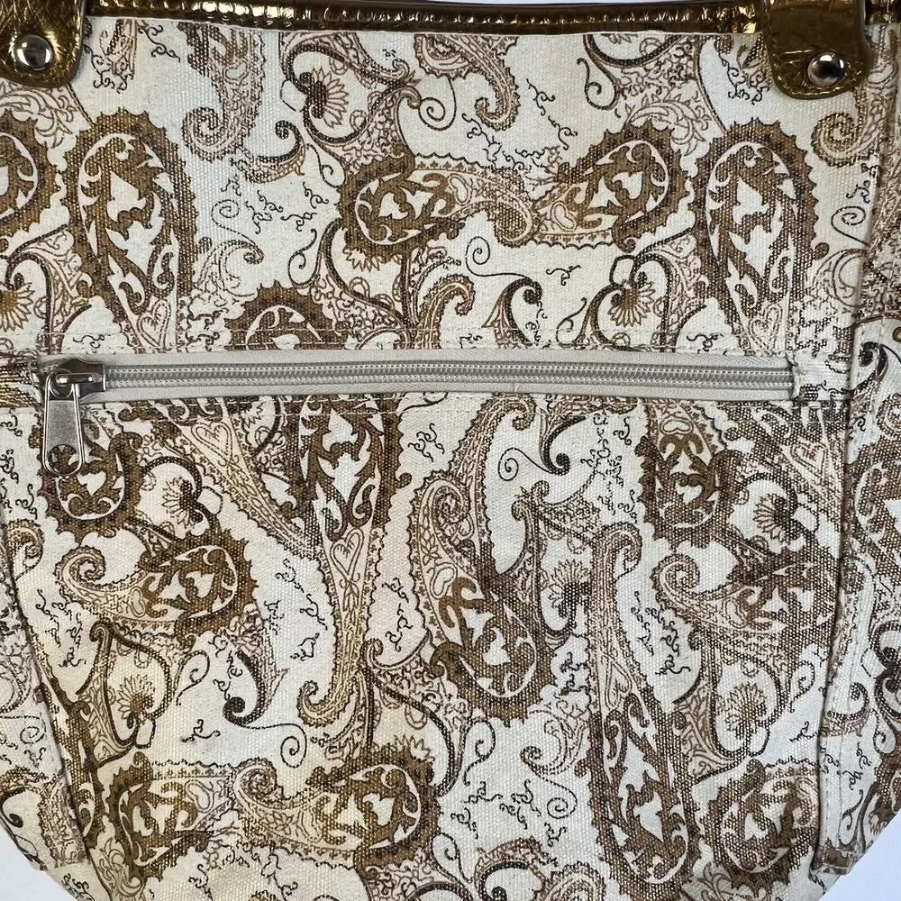 Metallic Trimmed Handbag Copper Gold Cream Paisley Tote Pocketbook Bag